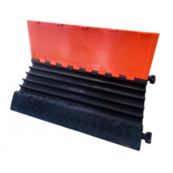 Kable Kontrol ATLAS Extra Heavy Duty Cable Protector Ramp-5 Channels-Durable Polyurethane Construction-Orange Lid CP9984-OR